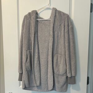 Cozy Gray Sherpa Material Hooded Jacket